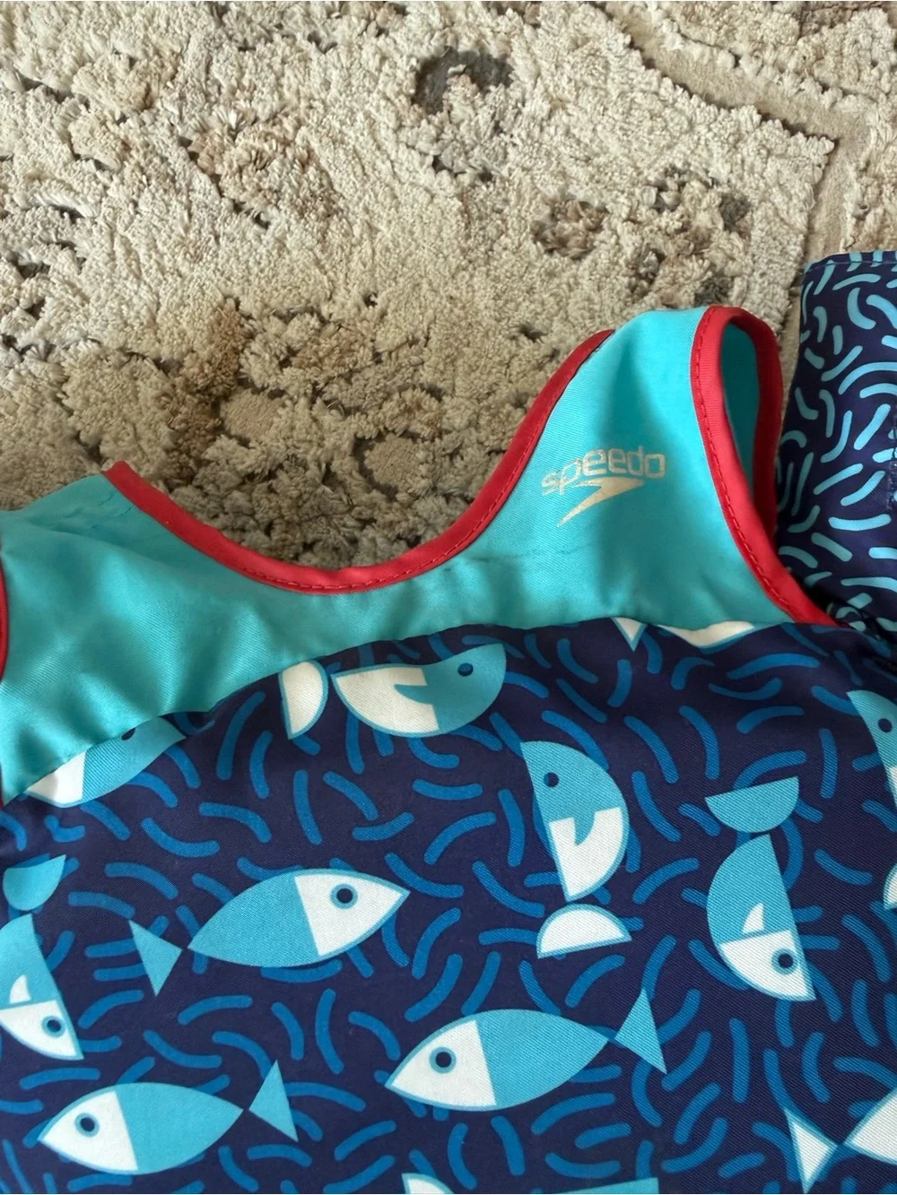 Speedo Navy and Aqua Fish Print Swim Vest with Arm Floaties